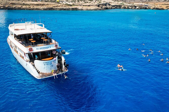 A Protaras Luxury Yacht Private Charter Experience - Fig Tree Bay and Cape Greco, seen from the deck viewpoint