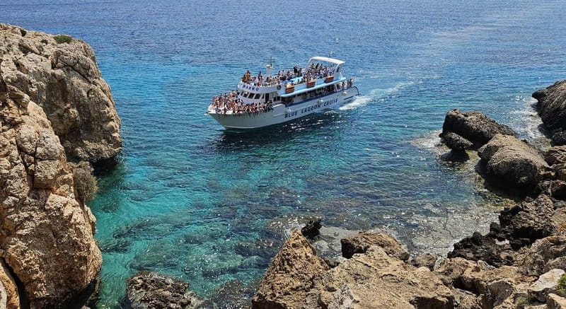 Ayia Napa: Blue Lagoon & Turtle Cruise with Optional Lunch - Coastal sightseeing before the water: Sea Caves and Cape Greco